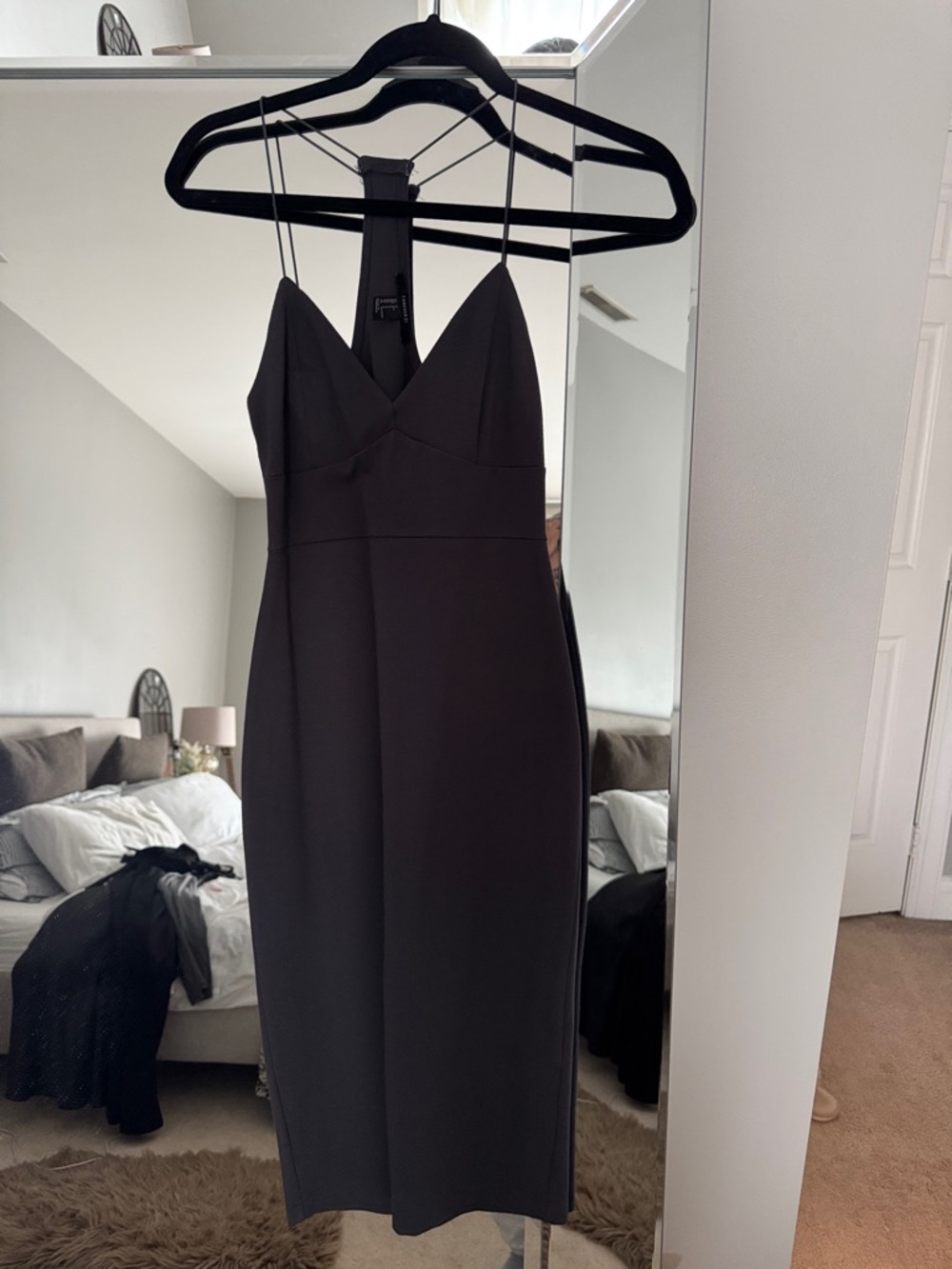 Forever 21 Black Spaghetti-Strap V-Neck Midi Dress with Strappy Back